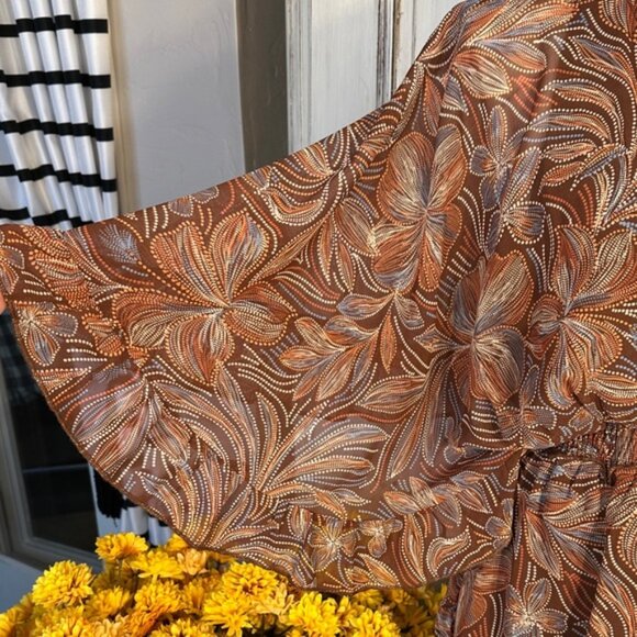 Olivaceous Bohemian Brown Floral Patterned Women's Babydoll Mini Dress/Romper - Picture 4 of 13